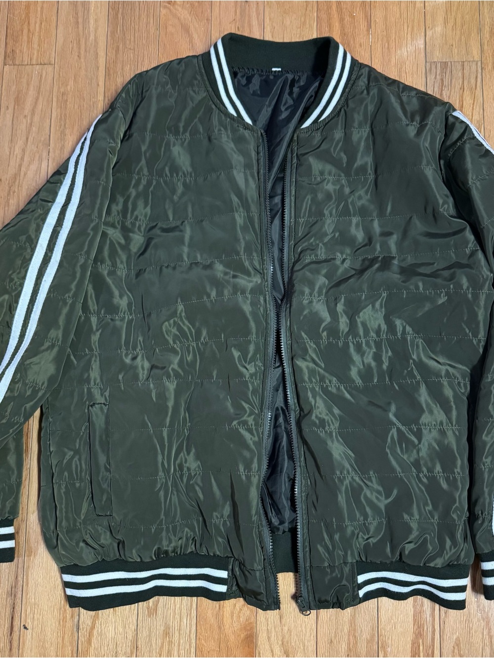Men's Olive Green Quilted Bomber Jacket - Unbranded
